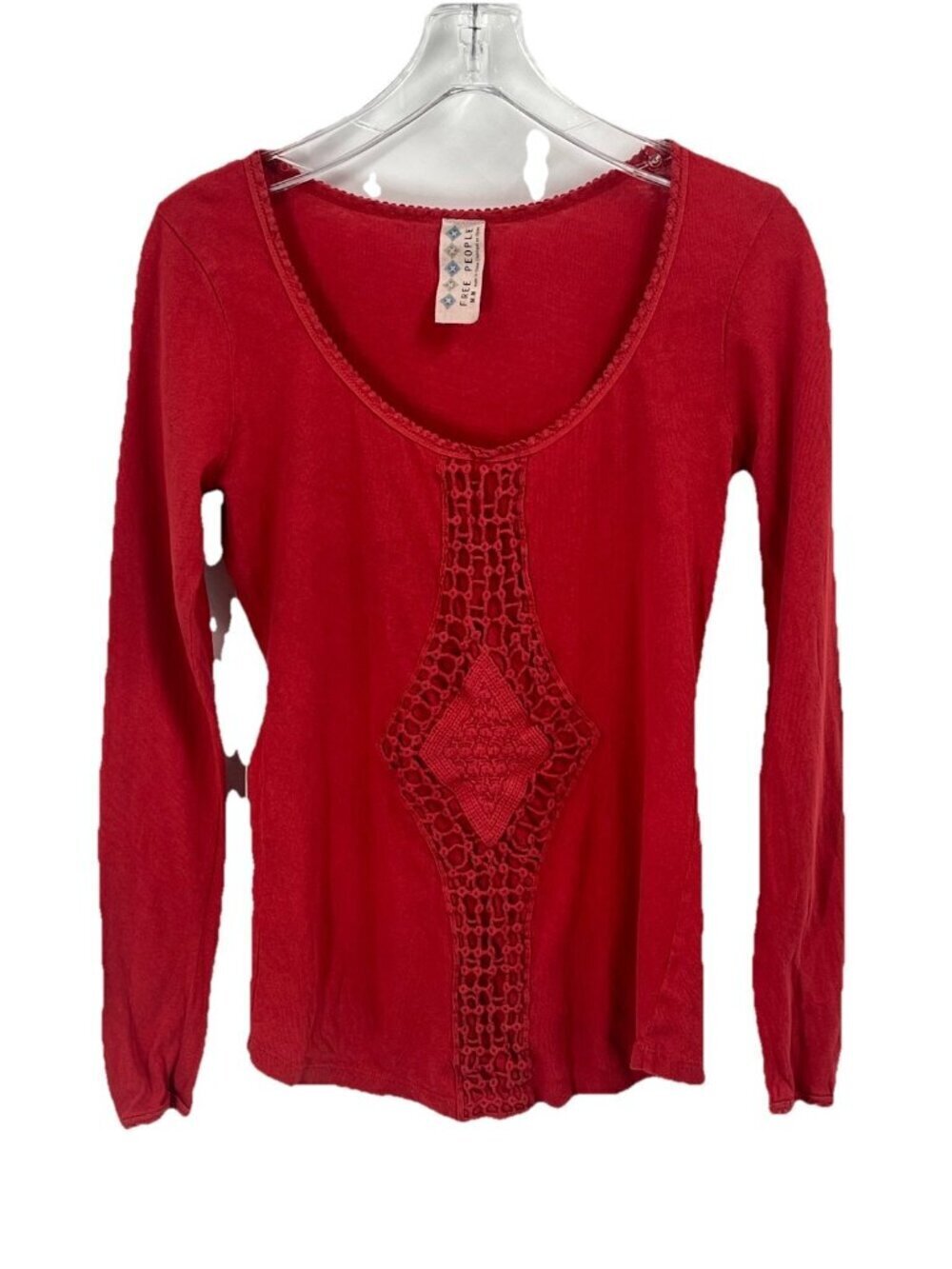 Free People Orange Embroidered Long Sleeve Shirt Sz Medium Boho Festival